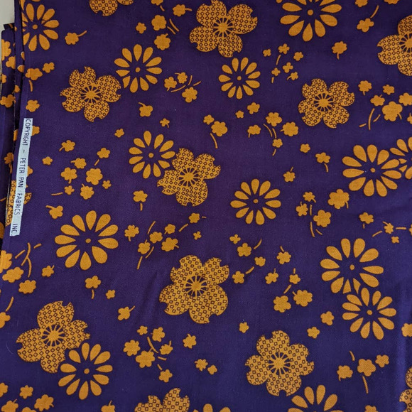 Vintage 60's 70s FLOWER POWER Fabric, Funky Orange & Purple Floral Print 44" BTY - Picture 2 of 8